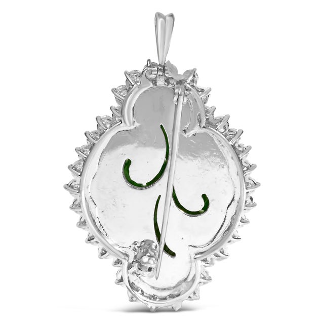 Haus of Brilliance 18K White Gold 2.00 Cttw Diamond Halo and Jade Shield Brooch Pin and Pendant (G-H Color, VS1-VS2 Clarity) CHAIN NOT INCLUDED For Sale - Image 4 of 6