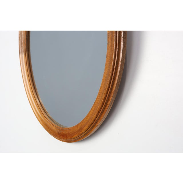 Mid-Century Oval Oak Mirror, Belgium, 1950s For Sale - Image 6 of 11