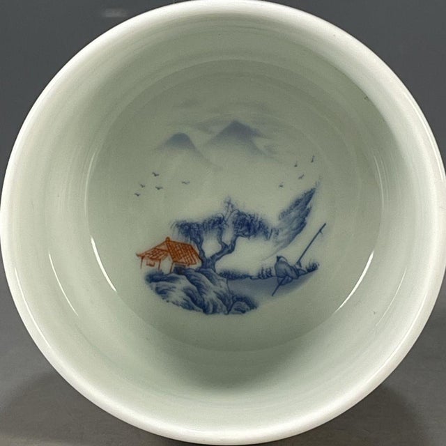 Late 20th Century Chinese Blue & White Porcelain Master Tea Cup With Landscape Scene For Sale - Image 9 of 9