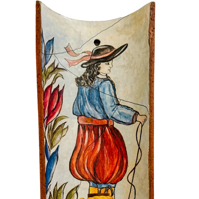 French Provincial 1980s French Provincial Terracotta Tile Candle Sconces With Breton Folk Figures - A Pair For Sale - Image 3 of 16