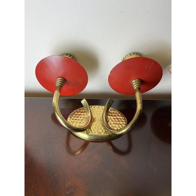 Brass and Colored Aluminum Wall Lamps, Italy, 1950s, Set of 2 For Sale - Image 4 of 12
