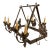 Vintage French Country Wrought Iron Rooster Chandelier With 6 Pot Hooks, 8-Light Hanging Fixture For Sale