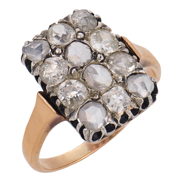 1910s Edwardian Old Cut Diamond 18k Yellow Gold and Silver Ring, Size 5 For Sale