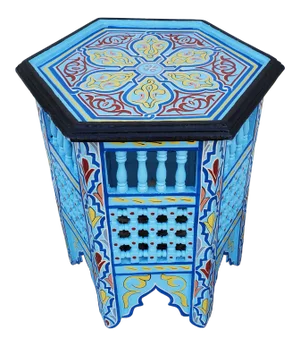 Moroccan Hexagonal Wooden Hand Painted Side Table