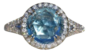 The Merced: Ladies 14K Topaz and Diamond Halo Ring