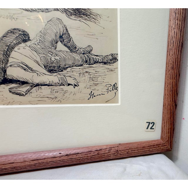 Original 19th Century Antique Henri Pille Military War Battle Pen Ink Drawing For Sale - Image 15 of 18