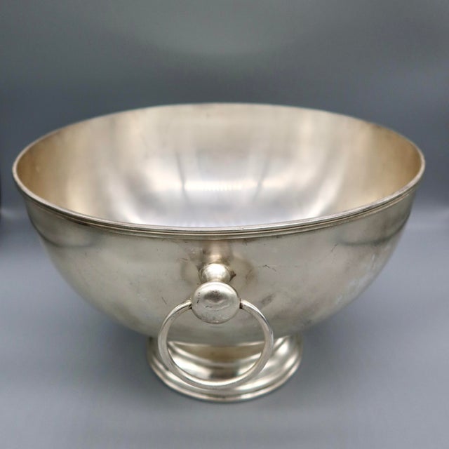 Traditional Vintage Silverplate Champagne Bath / Punch Bowl — Footed/Pedestal Shape With Ring Handles For Sale - Image 3 of 7