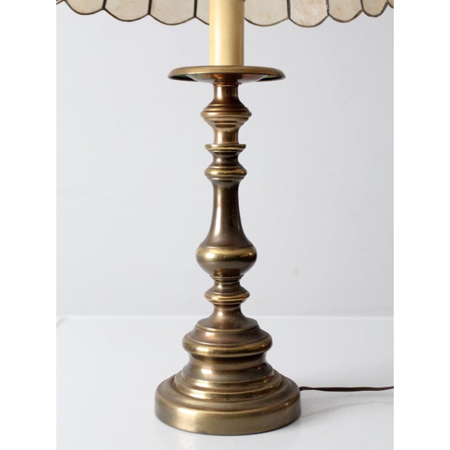 Mid-Century Brass Table Lamp With Capiz Shell Shade For Sale - Image 13 of 15