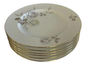 1960s Johann Haviland Sweet Heart Rose Salad Plates Gilded Rim - Set of 6