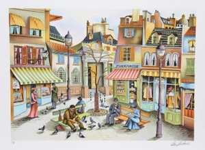 Ari Gradus, Pigeon Feeder, Lithograph