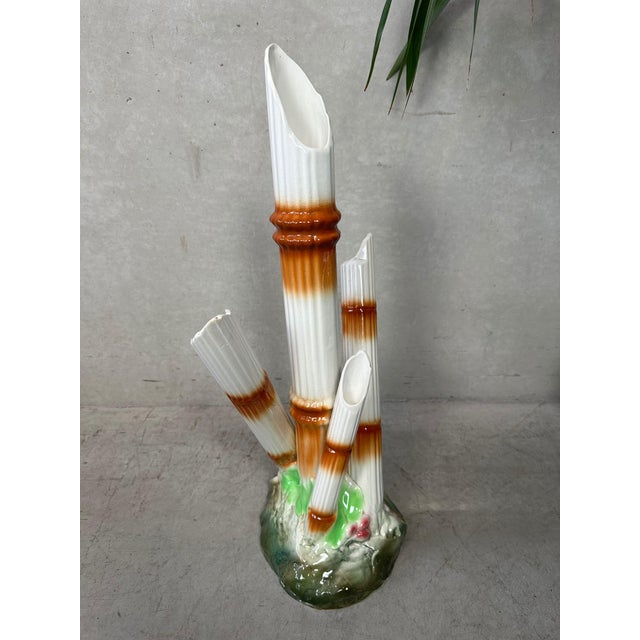 Ceramic Vintage Faux Bamboo Vase from Manufacture Imperiale et Royale de Nimy, 1950s For Sale - Image 7 of 11