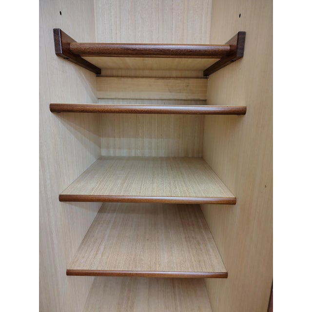 Luxury Vintage Japanese Wardrobe Cabinet – Mirrored Interior, Modular Shelves, and Original Hardware For Sale - Image 9 of 16