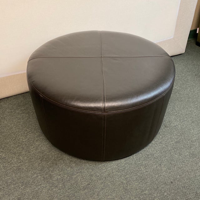Round Espresso Faux Leather Ottoman Chairish