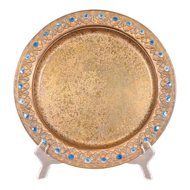 Louis Comfort Tiffany Furnaces Favrile Bronze Doré and Enamel Charger Plate or Serving Tray For Sale