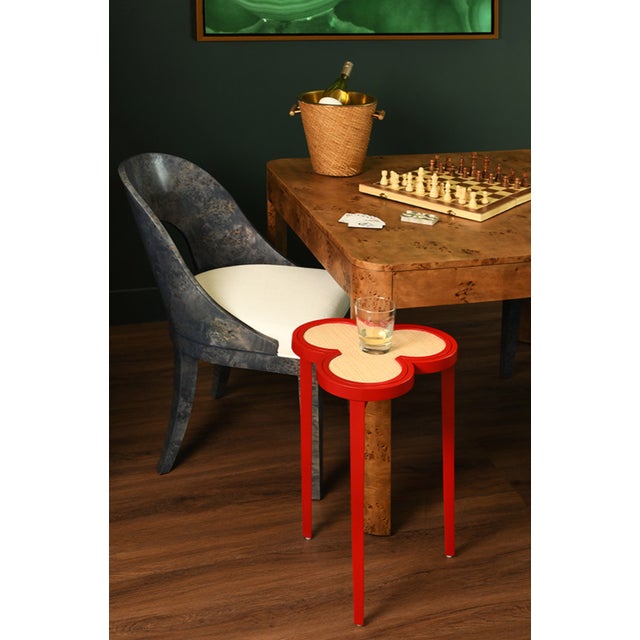 Textile Matthew Izzo Home Dylan Matte Red Lacquer Flip Top Clover Shaped Drinks Table For Sale - Image 7 of 7