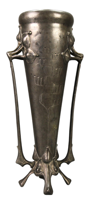 Art Nouveau Pewter Vase with Plant Motifs, Early 20th Century