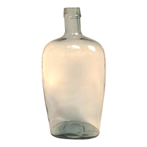 Circa 1850s Aqua Glass Strap-Shoulder Flask Traditional Victorian