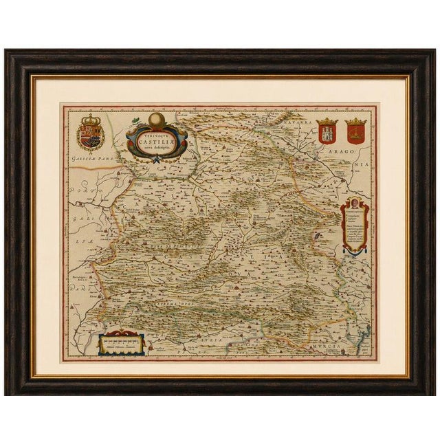 Blaeu Map of Castile Spain, Castilla León Madrid Toledo c.1642 : This finely engraved and beautifully hand-colored map...