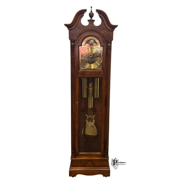 Vintage Howard Miller Traditional American Style Mahogany & Burl Wood Grandfather Clock For Sale In Greensboro - Image 6 of 11