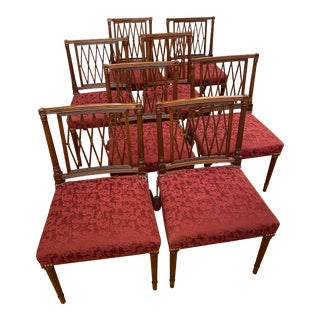 Early 20th Century Set of 4 Antique Mahogany Lattice Back Hepplewhite Style Dining Chairs For Sale