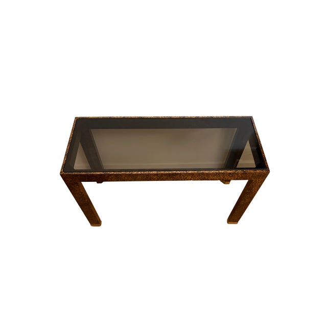 Mid-Century Faux Tortoise Shell Console Table With Black Glass by Henredon For Sale In Phoenix - Image 6 of 15