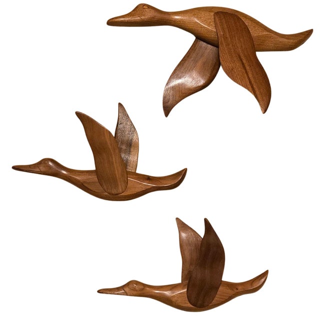 Rustic Mid-Century Flying Ducks Wall Sculptures- Set of Three For Sale - Image 3 of 14