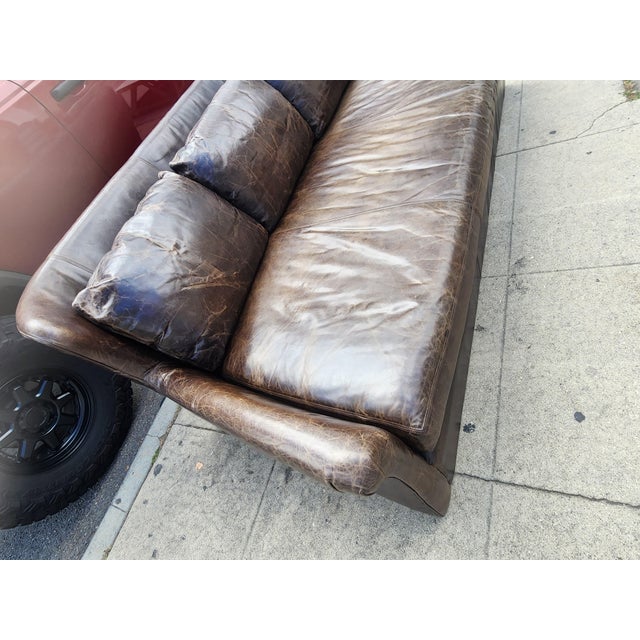 Ebony Vintage Restoration Hardware Leather Sofa For Sale - Image 8 of 12