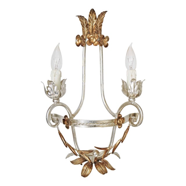 Large Florentine Hollywood Regency 2-Light Wall Lamp, Italy, 1970s For Sale