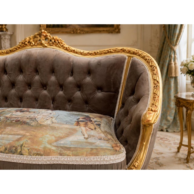 1950s French Atelier Louis XVI Gold Beech Settee - 1 Pc For Sale - Image 11 of 13