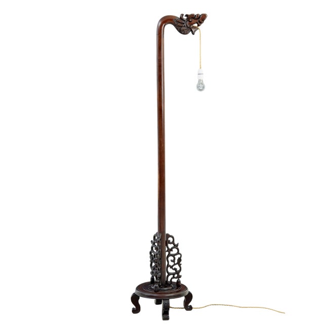 Vintage Chinese Floor Lamp in Carved Wood, 1920 For Sale - Image 6 of 6