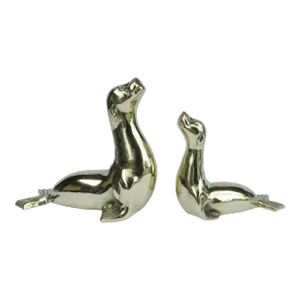 Vintage C.1960's Polished Brass Pair of Seals, Decorative Accents, And/Or Bookends -2 Pieces