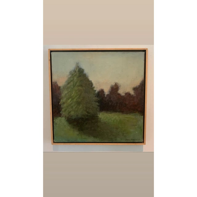 Signed Acrylic on Canvas Landscape Painting of Trees and Shadow in Wood Frame For Sale - Image 4 of 9