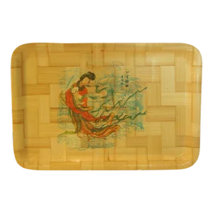 Vintage Large Asian Bamboo Serving Tray