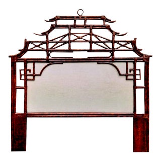 Pagoda Queen Headboard, Brown, Rattan For Sale
