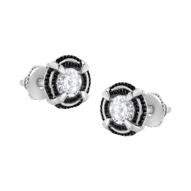 A modern classic, these gorgeous 92.5% sterling silver stud earrings feature round brilliant shape diamonds in 1/2 total...