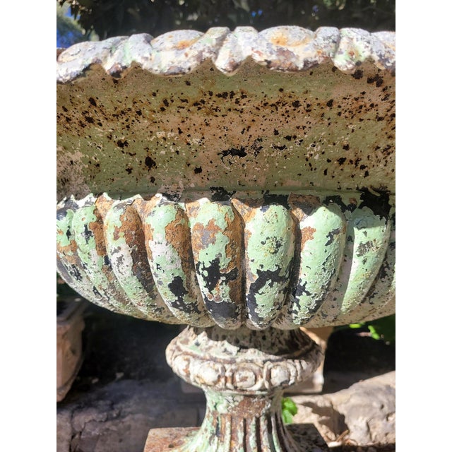 Large Cast Iron Garden Vases on Bases, 19th Century, Set of 2 For Sale - Image 10 of 14