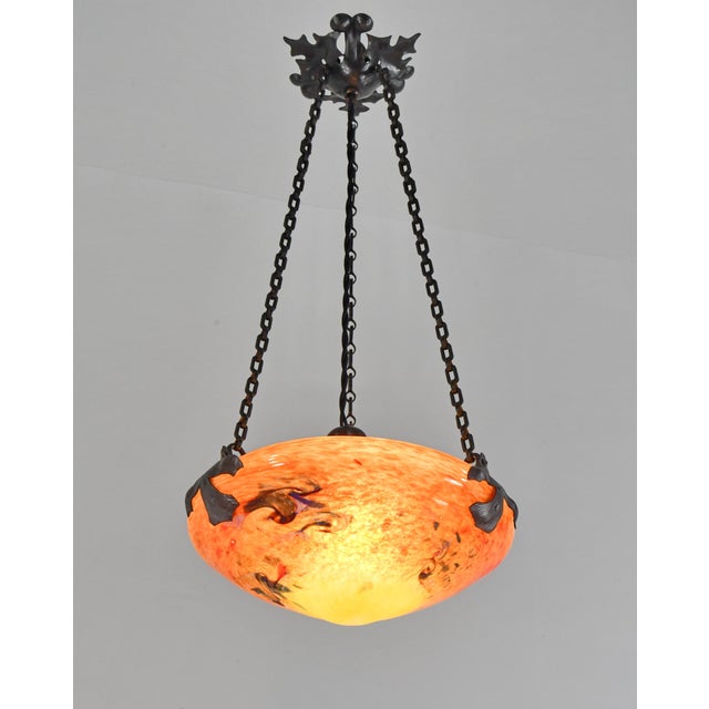 1920s Small French Art Deco Pendant Light by Le Verre Francais Schneider - 1925 Chandelier France For Sale - Image 5 of 14
