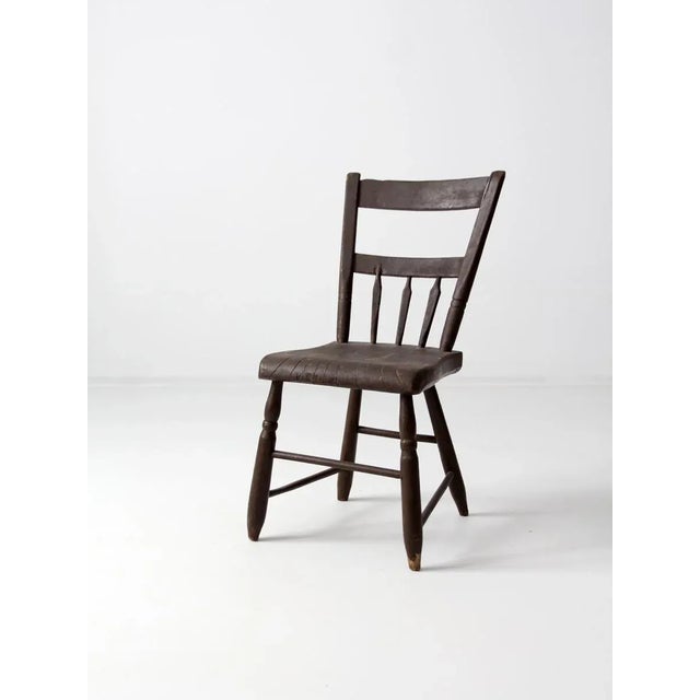 Wood Antique Plank Seat Farmhouse Chair For Sale - Image 7 of 10
