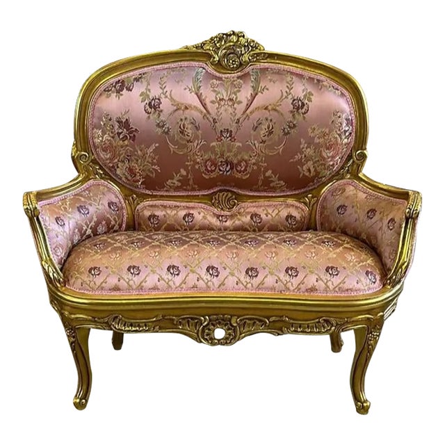 French Rococo Style Pink Big Chair With Gold Details For Sale