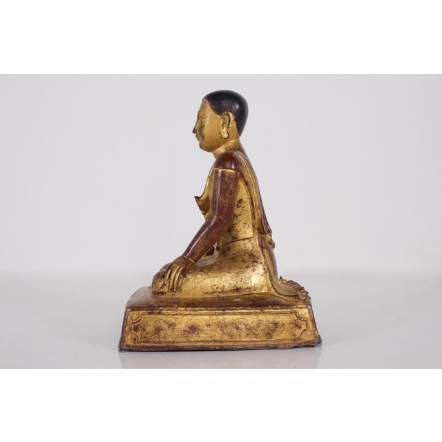 Burmese Artist, Worshipping Monk, 1800s, Gilded Bronze For Sale - Image 3 of 15