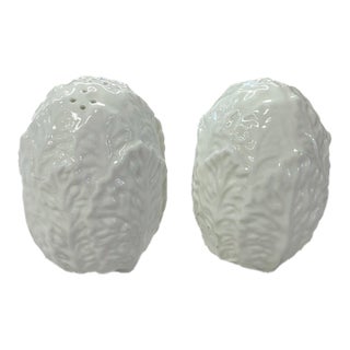 Early English Coalport Cabbage Leaf Salt and Pepper Shakers, Signed For Sale