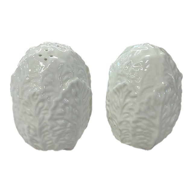 Early English Coalport Cabbage Leaf Salt and Pepper Shakers, Signed For Sale