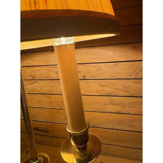 Vintage Brass Bouillotte Table Lamp – Dual Candle Arm French Empire Style W/ Pleated Shade For Sale - Image 10 of 10