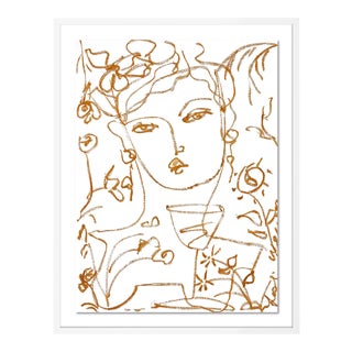 Flowers and Wine in Mustard by Leslie Weaver in White Framed Paper, Small Art Print For Sale