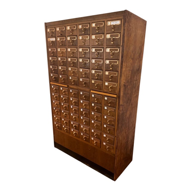 American Vintage 72-Drawer Wooden Library Card Catalog Cabinet For Sale - Image 3 of 6
