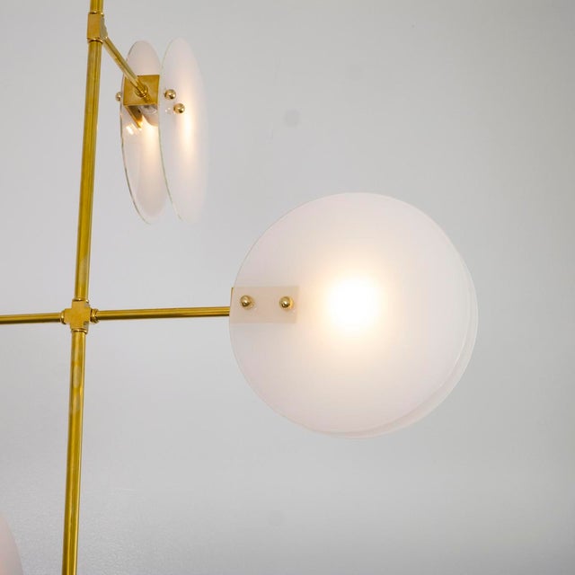 Modern brass chandelier with opaline glass shades For Sale - Image 9 of 12