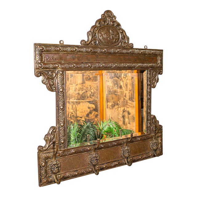 1910's Antique Hallway Valet Mirror For Sale