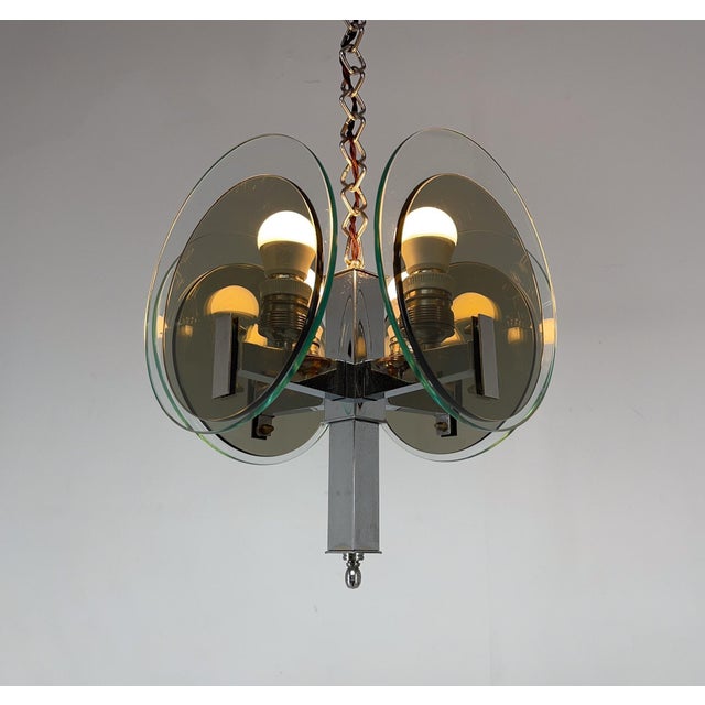 Glass Art Deco Chrome & Glass Chandelier, 1920s For Sale - Image 7 of 15