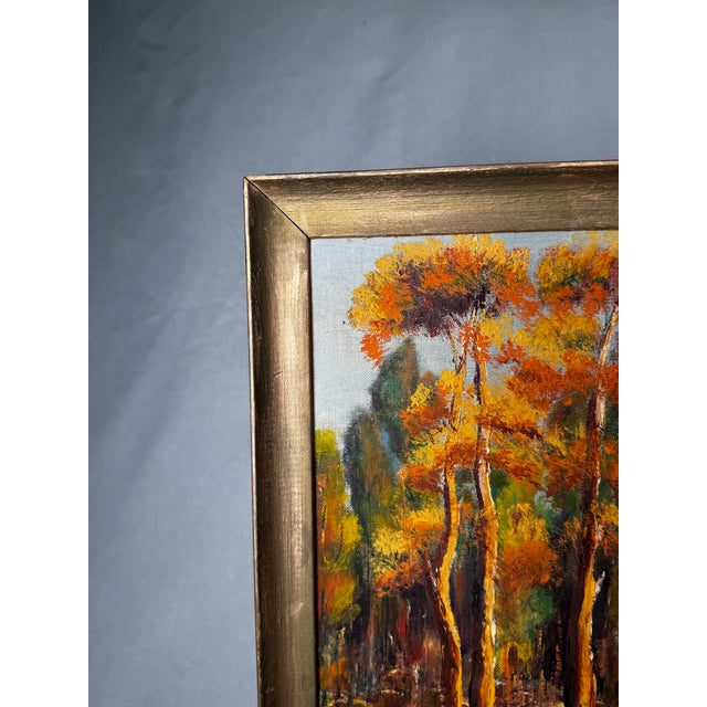 Vintage Mid Century Impressionist Fall Landscape Original Oil Framed Painting For Sale In Houston - Image 6 of 14