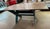 19thc Blue painted scrub top saw buck table from New England. Early hand made wooden table with original square cut nail...